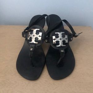 Tory Burch Holly Black and Silver Kitten Heels